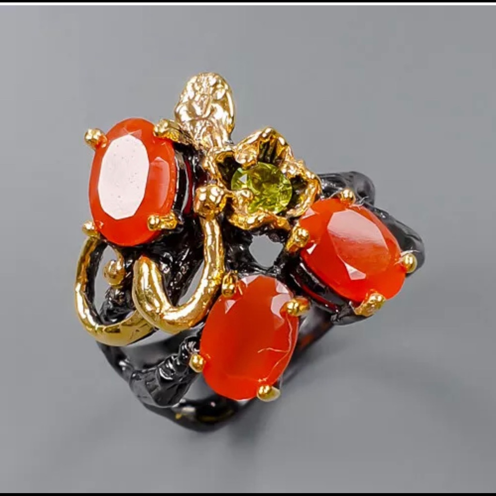 Genuine Carnelian Peridot Ring 180$